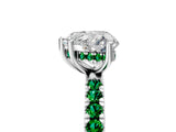 White gold Heart Cut Diamond Pave Band Solitaire Ring with Round with Emerald side stone and Prong Setting_23