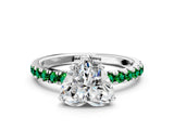 White gold Heart Cut Diamond Pave Band Solitaire Ring with Round with Emerald side stone and Prong Setting_24