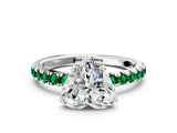 White gold Heart Cut Diamond Pave Band Solitaire Ring with Round with Emerald side stone and Prong Setting_24