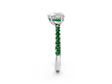 White gold Heart Cut Diamond Pave Band Solitaire Ring with Round with Emerald side stone and Prong Setting_26
