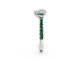 White gold Heart Cut Diamond Pave Band Solitaire Ring with Round with Emerald side stone and Prong Setting_26