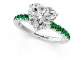 White gold Heart Cut Diamond Pave Band Solitaire Ring with Round with Emerald side stone and Prong Setting_31
