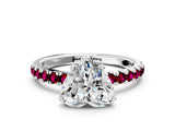 White gold Heart Cut Diamond Pave Band Solitaire Ring with Round with Garnet side stone and Prong Setting_12