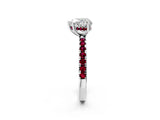 White gold Heart Cut Diamond Pave Band Solitaire Ring with Round with Garnet side stone and Prong Setting_14