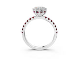 White gold Heart Cut Diamond Pave Band Solitaire Ring with Round with Garnet side stone and Prong Setting_15