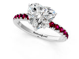 White gold Heart Cut Diamond Pave Band Solitaire Ring with Round with Garnet side stone and Prong Setting_37