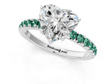 White gold Heart Cut Diamond Pave Band Solitaire Ring with Round with Green Sapphire side stone and Prong Setting_49