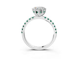 White gold Heart Cut Diamond Pave Band Solitaire Ring with Round with Green Sapphire side stone and Prong Setting_51