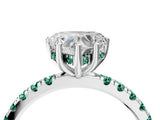 White gold Heart Cut Diamond Pave Band Solitaire Ring with Round with Green Sapphire side stone and Prong Setting_52