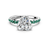 White gold Heart Cut Diamond Pave Band Solitaire Ring with Round with Green Sapphire side stone and Prong Setting_60