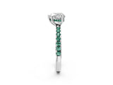 White gold Heart Cut Diamond Pave Band Solitaire Ring with Round with Green Sapphire side stone and Prong Setting_62