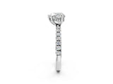 White gold Heart Cut Diamond Pave Band Solitaire Ring with Round with Moissanite side stone and Prong Setting_26