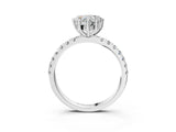 White gold Heart Cut Diamond Pave Band Solitaire Ring with Round with Moissanite side stone and Prong Setting_27