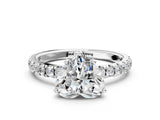 White gold Heart Cut Diamond Pave Band Solitaire Ring with Round with Moissanite side stone and Prong Setting_35