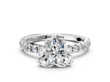 White gold Heart Cut Diamond Pave Band Solitaire Ring with Round with Moissanite side stone and Prong Setting_36