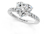 White gold Heart Cut Diamond Pave Band Solitaire Ring with Round with Moissanite side stone and Prong Setting_36