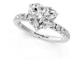 White gold Heart Cut Diamond Pave Band Solitaire Ring with Round with Moissanite side stone and Prong Setting_37