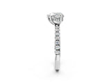 White gold Heart Cut Diamond Pave Band Solitaire Ring with Round with Moissanite side stone and Prong Setting_37