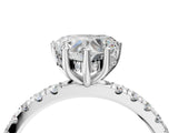 White gold Heart Cut Diamond Pave Band Solitaire Ring with Round with Moissanite side stone and Prong Setting_40