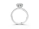 White gold Heart Cut Diamond Pave Band Solitaire Ring with Round with Moissanite side stone and Prong Setting_45