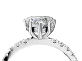 White gold Heart Cut Diamond Pave Band Solitaire Ring with Round with Moissanite side stone and Prong Setting_46