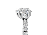 White gold Heart Cut Diamond Pave Band Solitaire Ring with Round with Moissanite side stone and Prong Setting_47