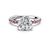 White gold Heart Cut Diamond Pave Band Solitaire Ring with Round with Morganite side stone and Prong Setting_24