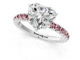 White gold Heart Cut Diamond Pave Band Solitaire Ring with Round with Morganite side stone and Prong Setting_25