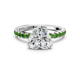 White gold Heart Cut Diamond Pave Band Solitaire Ring with Round with Peridot side stone and Prong Setting_12