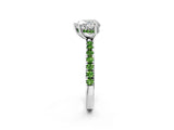 White gold Heart Cut Diamond Pave Band Solitaire Ring with Round with Peridot side stone and Prong Setting_14