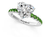 White gold Heart Cut Diamond Pave Band Solitaire Ring with Round with Peridot side stone and Prong Setting_25