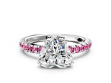 White gold Heart Cut Diamond Pave Band Solitaire Ring with Round with Pink Sapphire side stone and Prong Setting_36