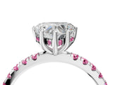 White gold Heart Cut Diamond Pave Band Solitaire Ring with Round with Pink Sapphire side stone and Prong Setting_40