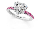 White gold Heart Cut Diamond Pave Band Solitaire Ring with Round with Pink Sapphire side stone and Prong Setting_72