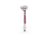 White gold Heart Cut Diamond Pave Band Solitaire Ring with Round with Pink Sapphire side stone and Prong Setting_73