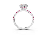 White gold Heart Cut Diamond Pave Band Solitaire Ring with Round with Pink Sapphire side stone and Prong Setting_74