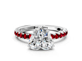 White gold Heart Cut Diamond Pave Band Solitaire Ring with Round with Ruby side stone and Prong Setting_48