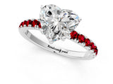 White gold Heart Cut Diamond Pave Band Solitaire Ring with Round with Ruby side stone and Prong Setting_49