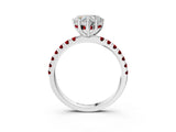 White gold Heart Cut Diamond Pave Band Solitaire Ring with Round with Ruby side stone and Prong Setting_63