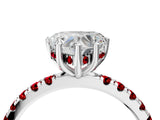 White gold Heart Cut Diamond Pave Band Solitaire Ring with Round with Ruby side stone and Prong Setting_64