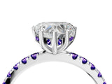 White gold Heart Cut Diamond Pave Band Solitaire Ring with Round with Tanzanite side stone and Prong Setting_16