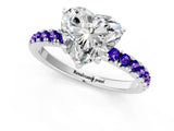White gold Heart Cut Diamond Pave Band Solitaire Ring with Round with Tanzanite side stone and Prong Setting_1