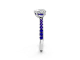 White gold Heart Cut Diamond Pave Band Solitaire Ring with Round with Tanzanite side stone and Prong Setting_2