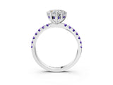 White gold Heart Cut Diamond Pave Band Solitaire Ring with Round with Tanzanite side stone and Prong Setting_3