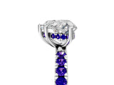 White gold Heart Cut Diamond Pave Band Solitaire Ring with Round with Tanzanite side stone and Prong Setting_5