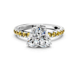 White gold Heart Cut Diamond Pave Band Solitaire Ring with Round with Yellow Sapphire side stone and Prong Setting_12