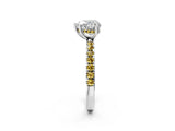 White gold Heart Cut Diamond Pave Band Solitaire Ring with Round with Yellow Sapphire side stone and Prong Setting_14
