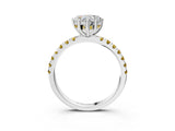White gold Heart Cut Diamond Pave Band Solitaire Ring with Round with Yellow Sapphire side stone and Prong Setting_15