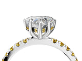 White gold Heart Cut Diamond Pave Band Solitaire Ring with Round with Yellow Sapphire side stone and Prong Setting_16