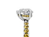 White gold Heart Cut Diamond Pave Band Solitaire Ring with Round with Yellow Sapphire side stone and Prong Setting_17